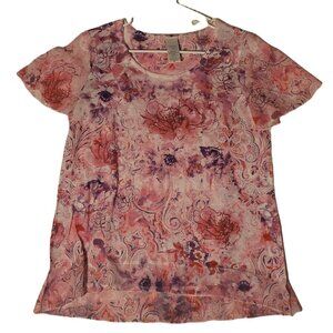 Time And Tru Womens Sz M 8-10 Multicolor Floral Short Sleeve Top